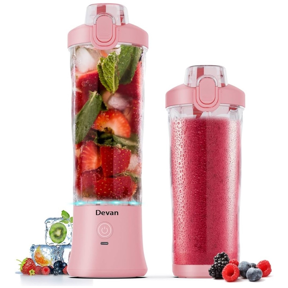 EUC Pink Portable Blender, USB Rechargeable, 20 oz BPA-Free Cup & Travel Lid.